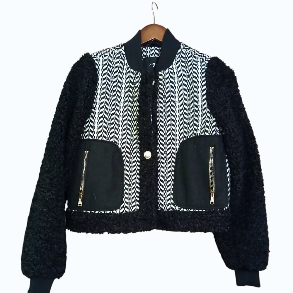 7 FOR ALL MANKIND Tweed Sherpa Bomber Jacket - Like New - Picture 3 of 15